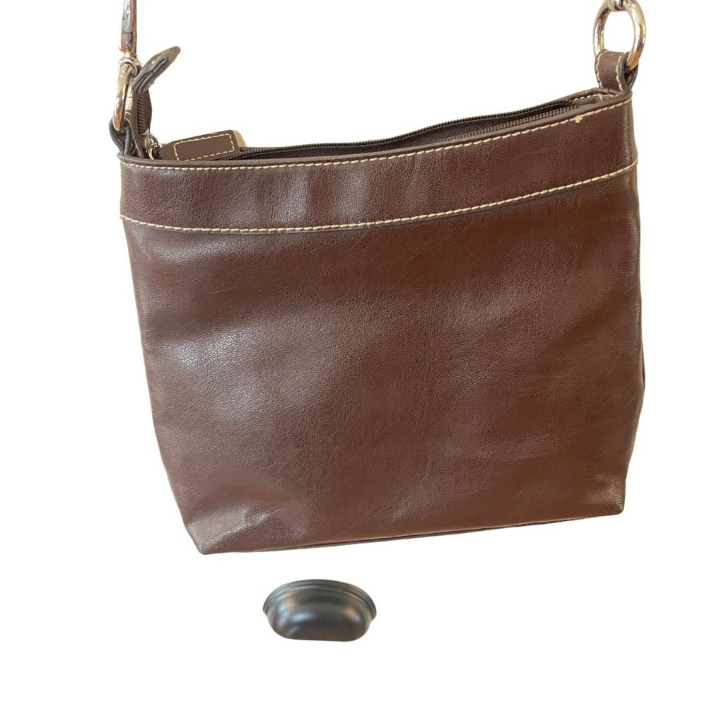 Liz Claiborne Shoulder bag Crossbody Zipper Purse Brown Pebbled Veg Leather Med - Picture 10 of 12